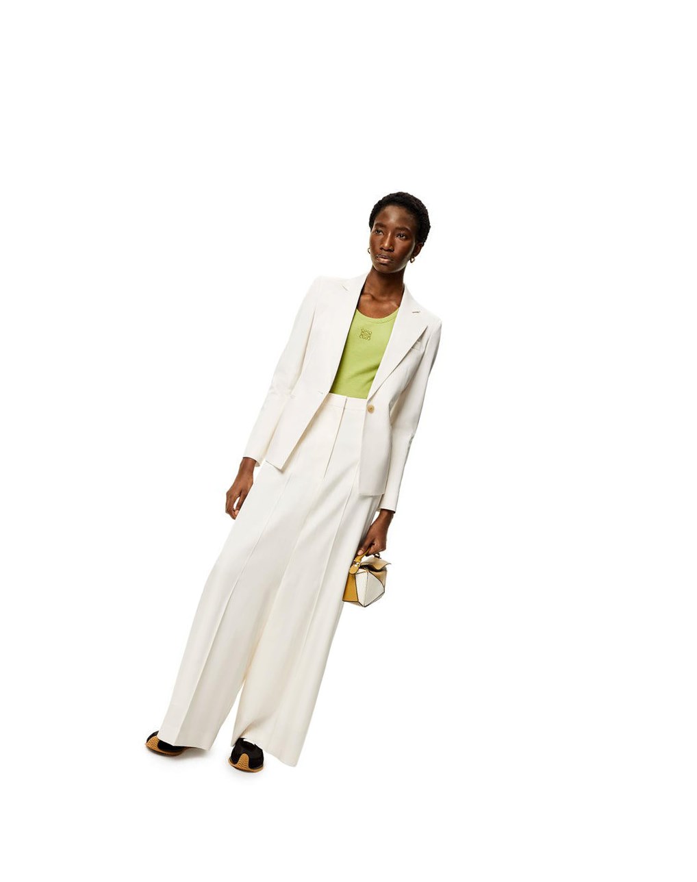 Loewe Tailored trousers in wool and silk Ivory | 8704EYDWQ