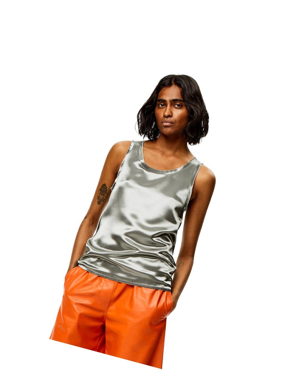 Loewe Tank top in satin Platine | 4612HACTJ