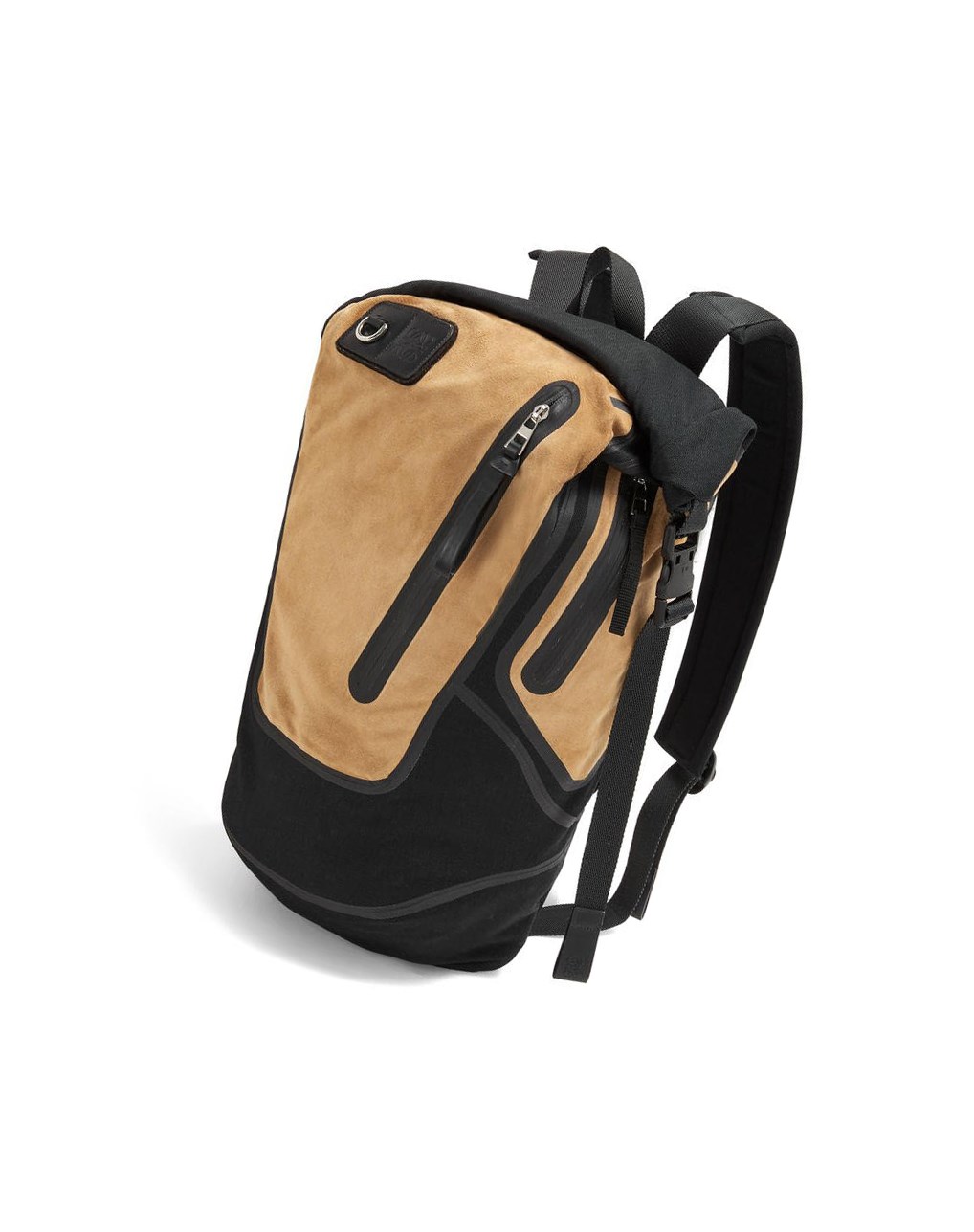 Loewe Technical backpack in recycled canvas and suede Noir Doré Foncé | 5780VNEJW