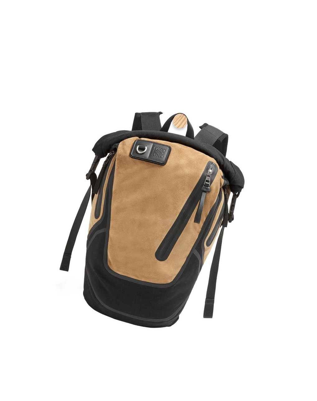 Loewe Technical backpack in recycled canvas and suede Noir Doré Foncé | 5780VNEJW