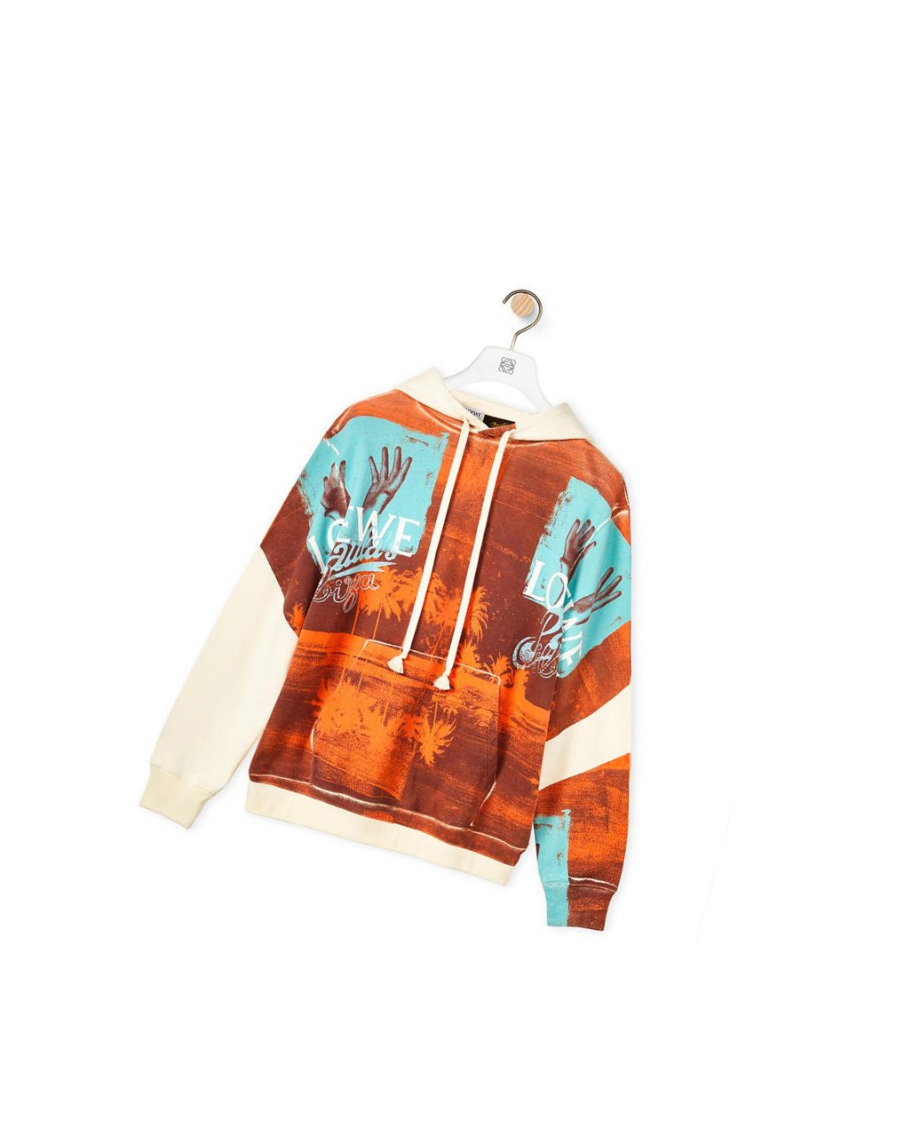 Loewe Tropical hands print hoodie in polyester Blanche Marron | 5641DGPKH