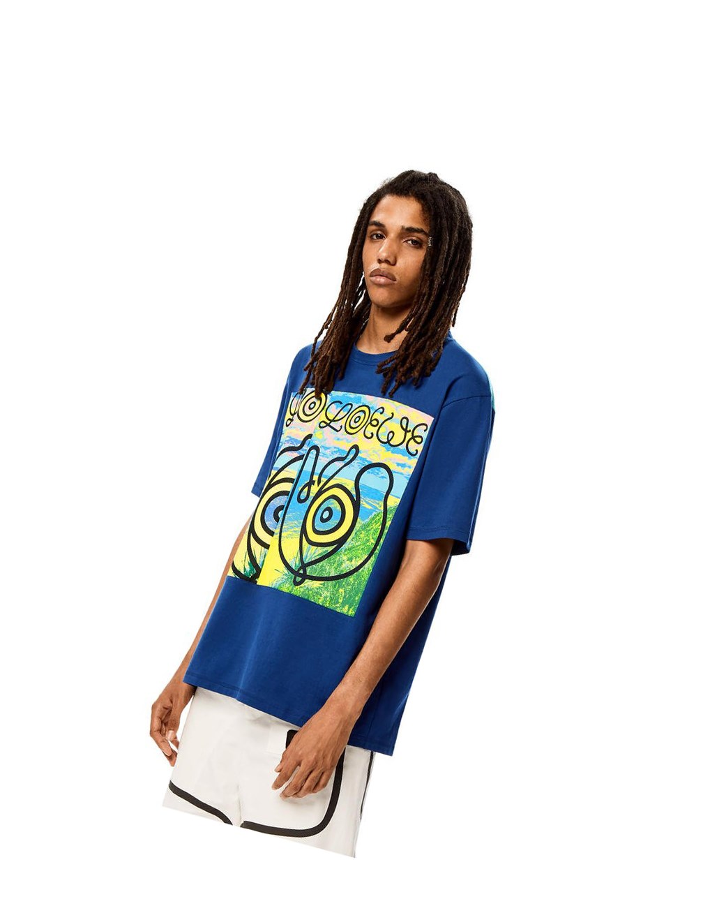 Loewe Upcycled logo T-shirt in cotton Bleu | 8760GNFCE