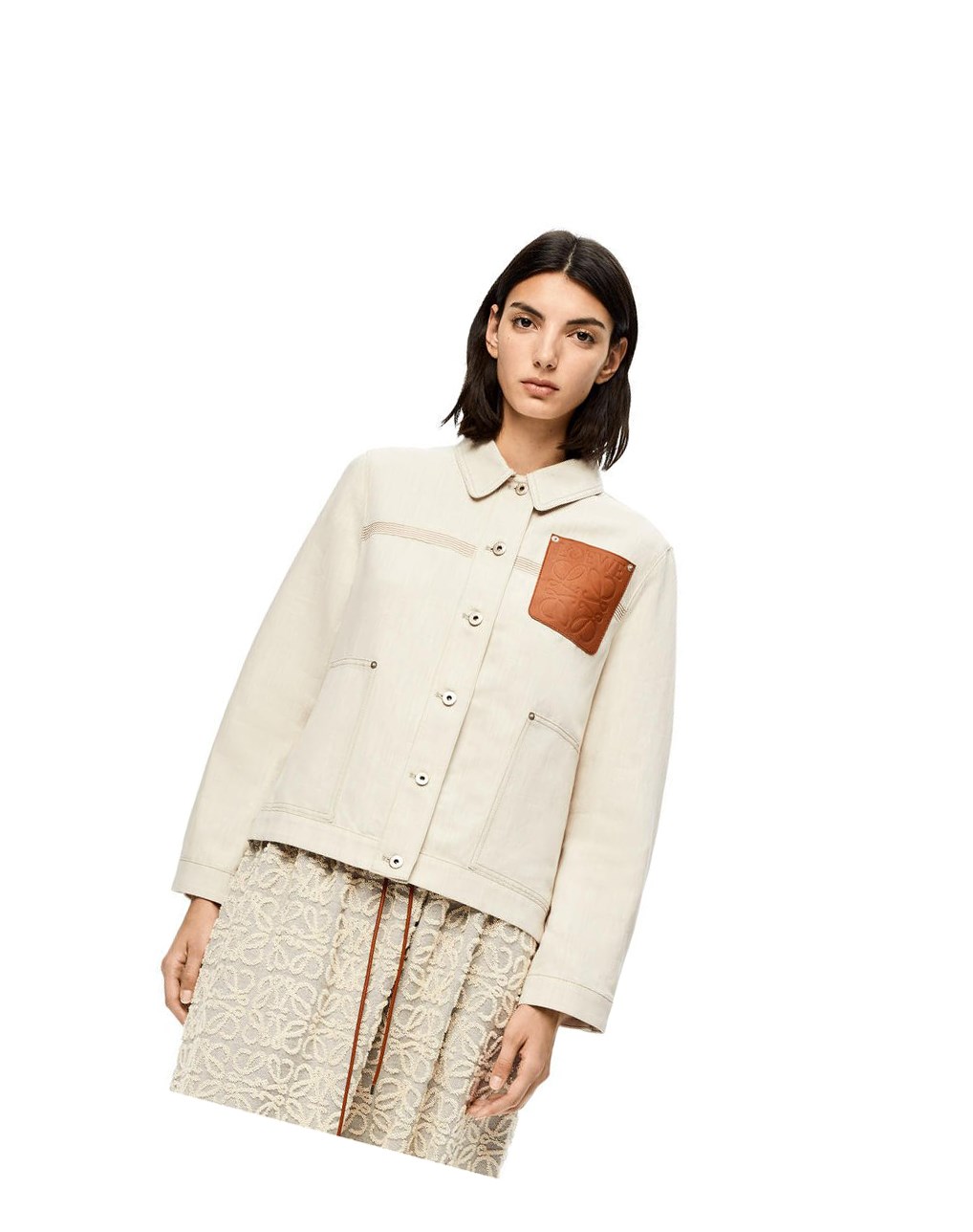 Loewe Workwear jacket in cotton and linen Ecru | 0652LONBE