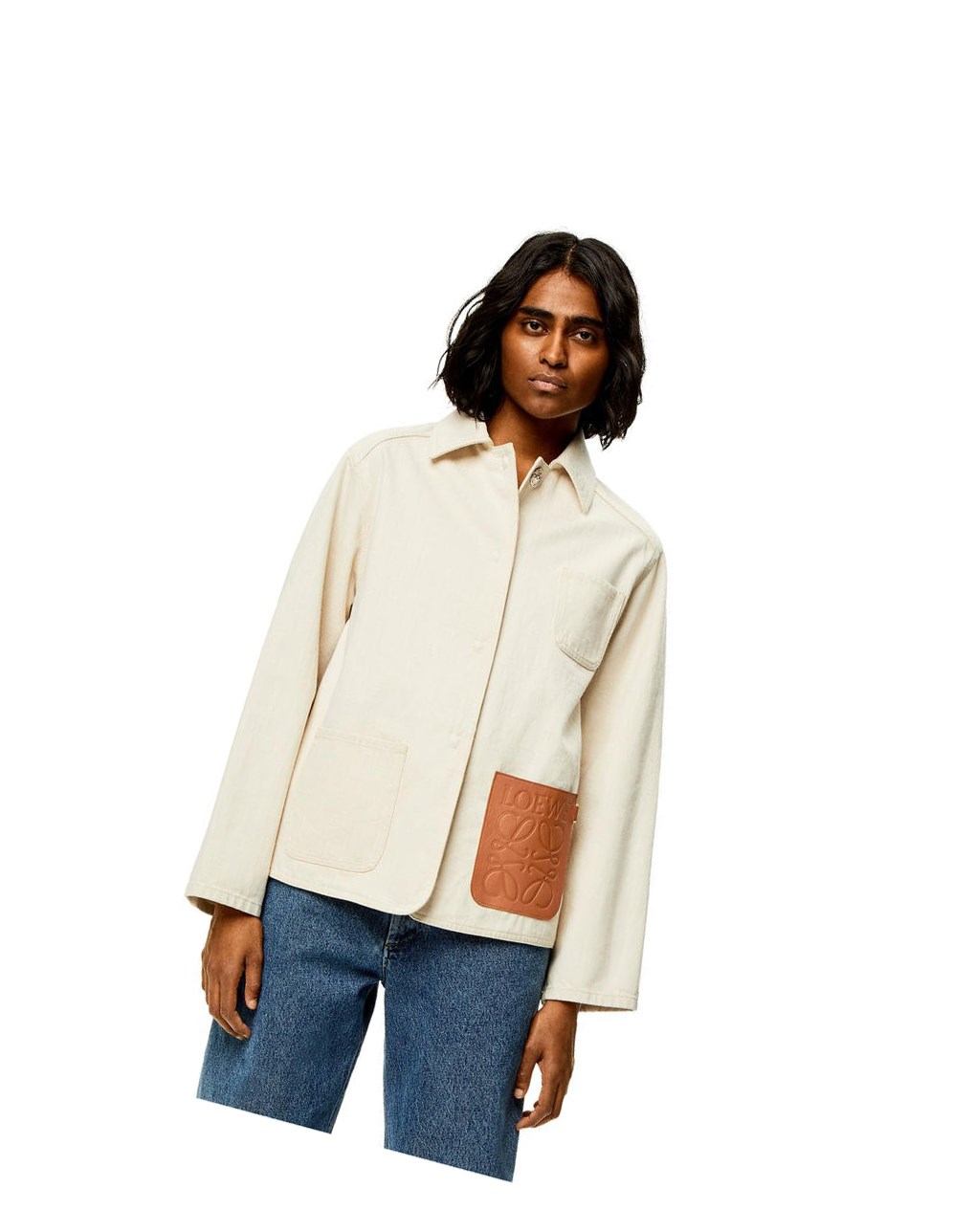 Loewe Workwear jacket in cotton and linen Ecru | 6734BJSPO