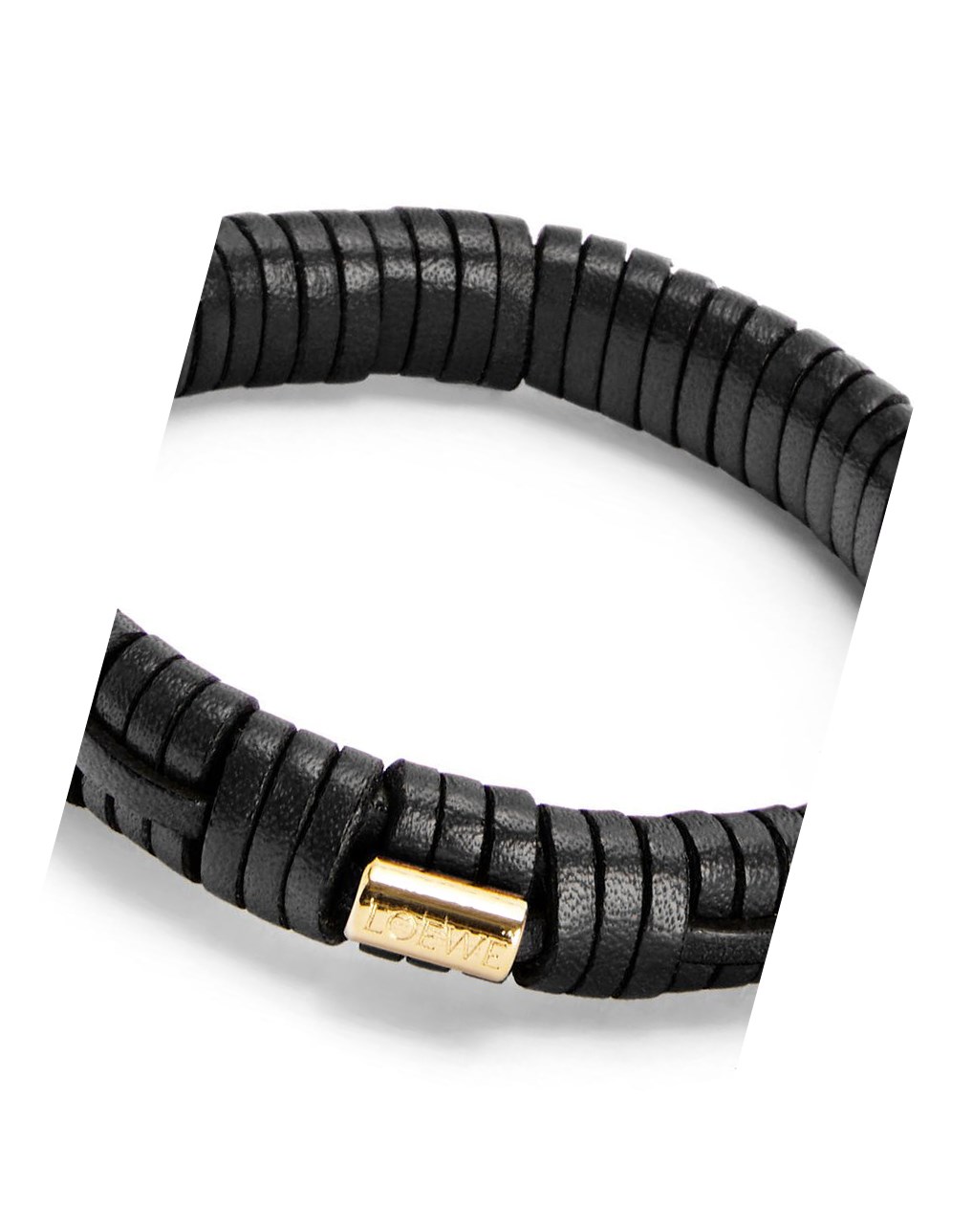 Loewe Woven bangle in brass and classic calfskin Noir | 6703LKPNE