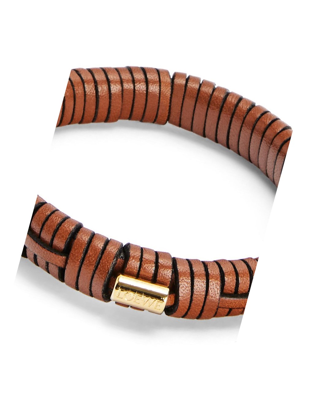 Loewe Woven bangle in brass and classic calfskin Tan | 7830TSDYC