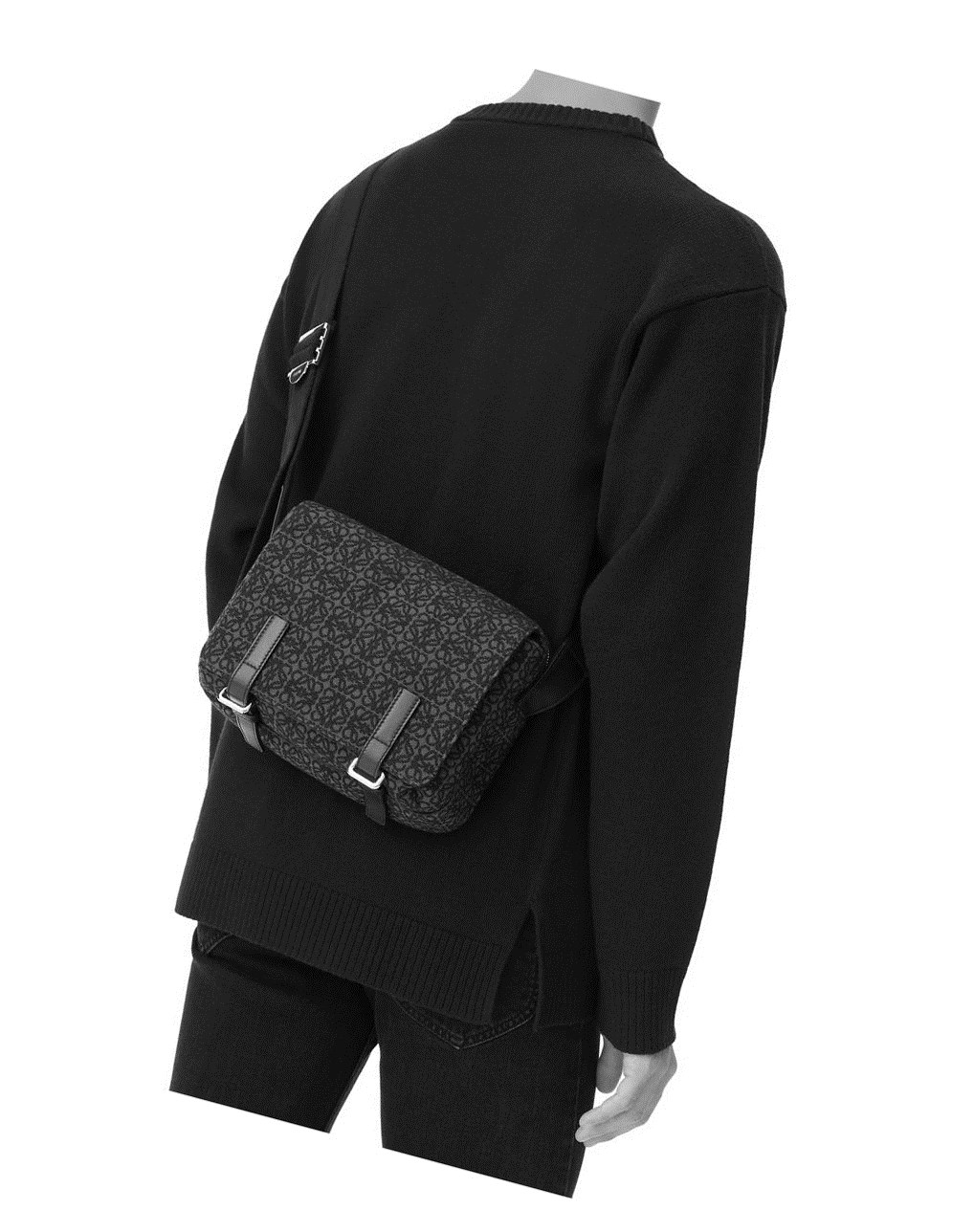 Loewe XS Military messenger bag in Anagram jacquard and calfskin Noir | 0596VSOPB