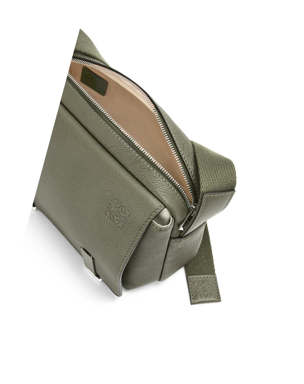 Loewe XS Military messenger bag in soft grained calfskin Kaki Vert | 0465HBMSV