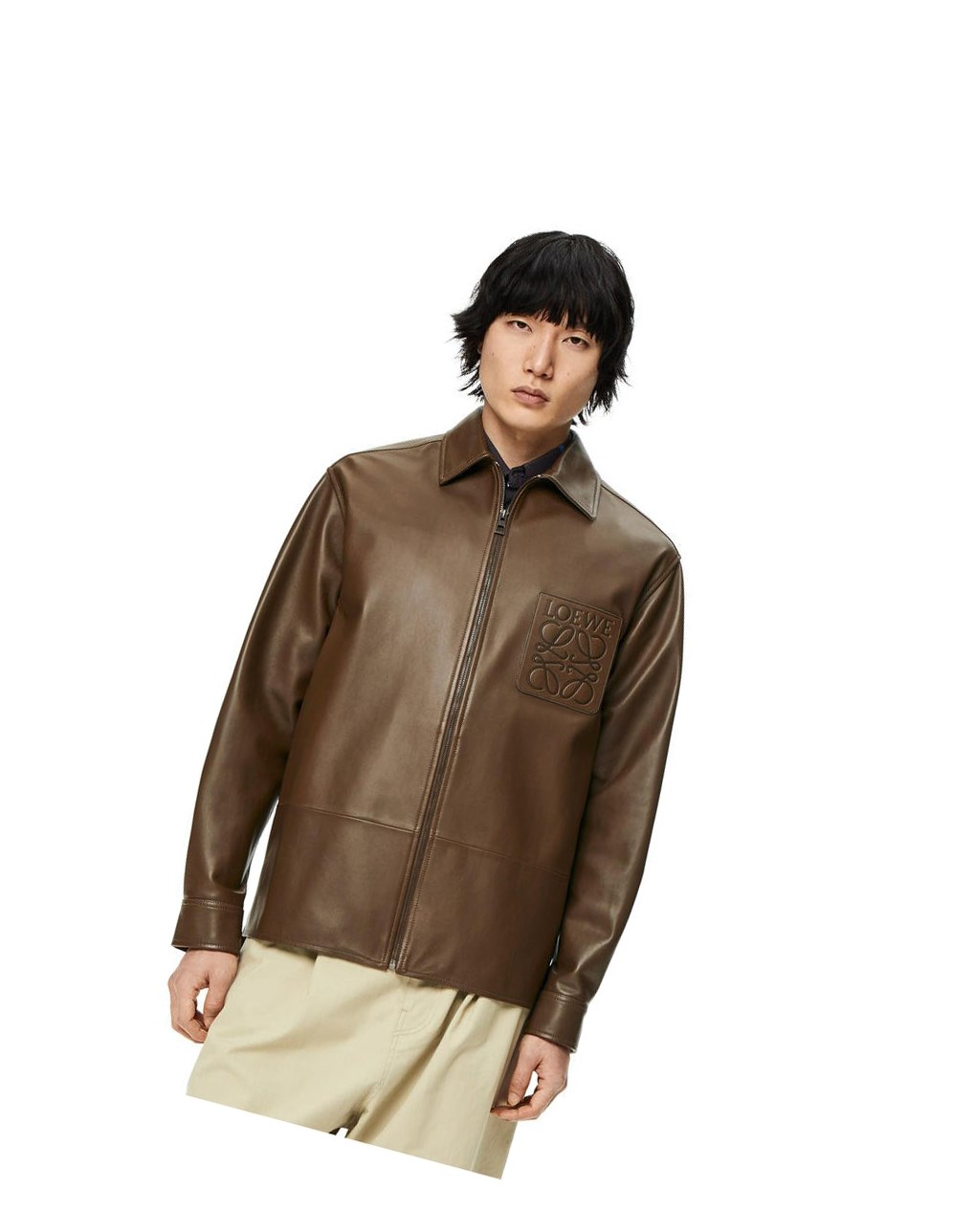 Loewe Zip overshirt in nappa Kaki Vert | 6912BLIGA