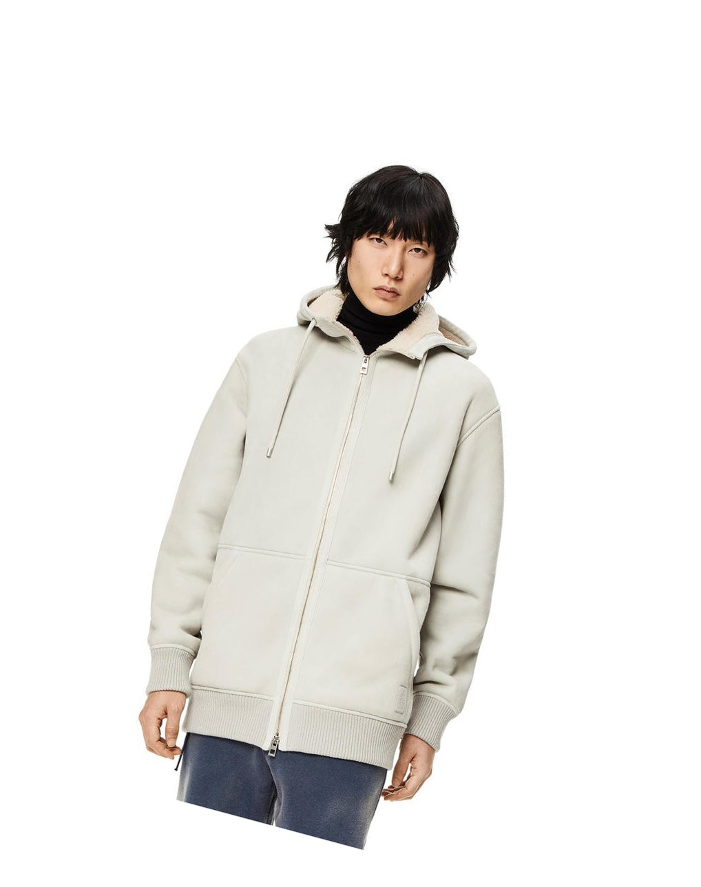 Loewe Zip-up hoodie shearling Blanche | 8961CHGDE