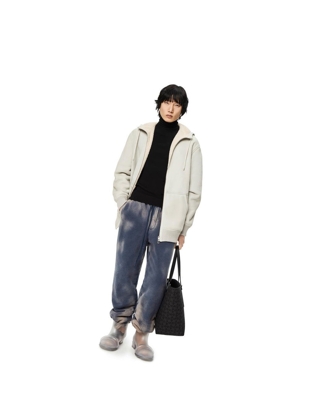 Loewe Zip-up hoodie shearling Blanche | 8961CHGDE