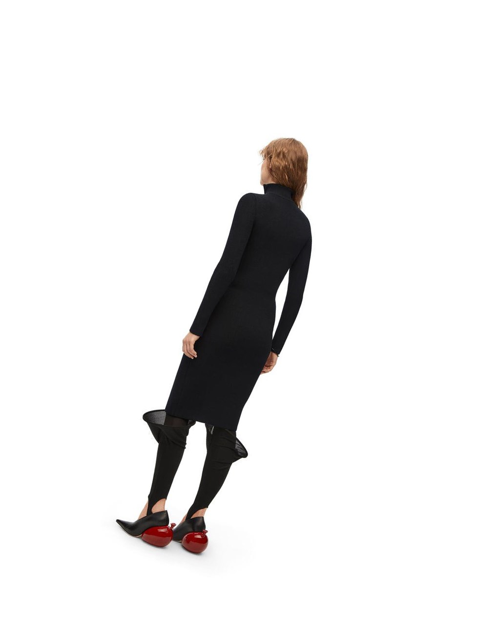 Loewe Zip up midi dress in wool Noir | 6408KWXEV