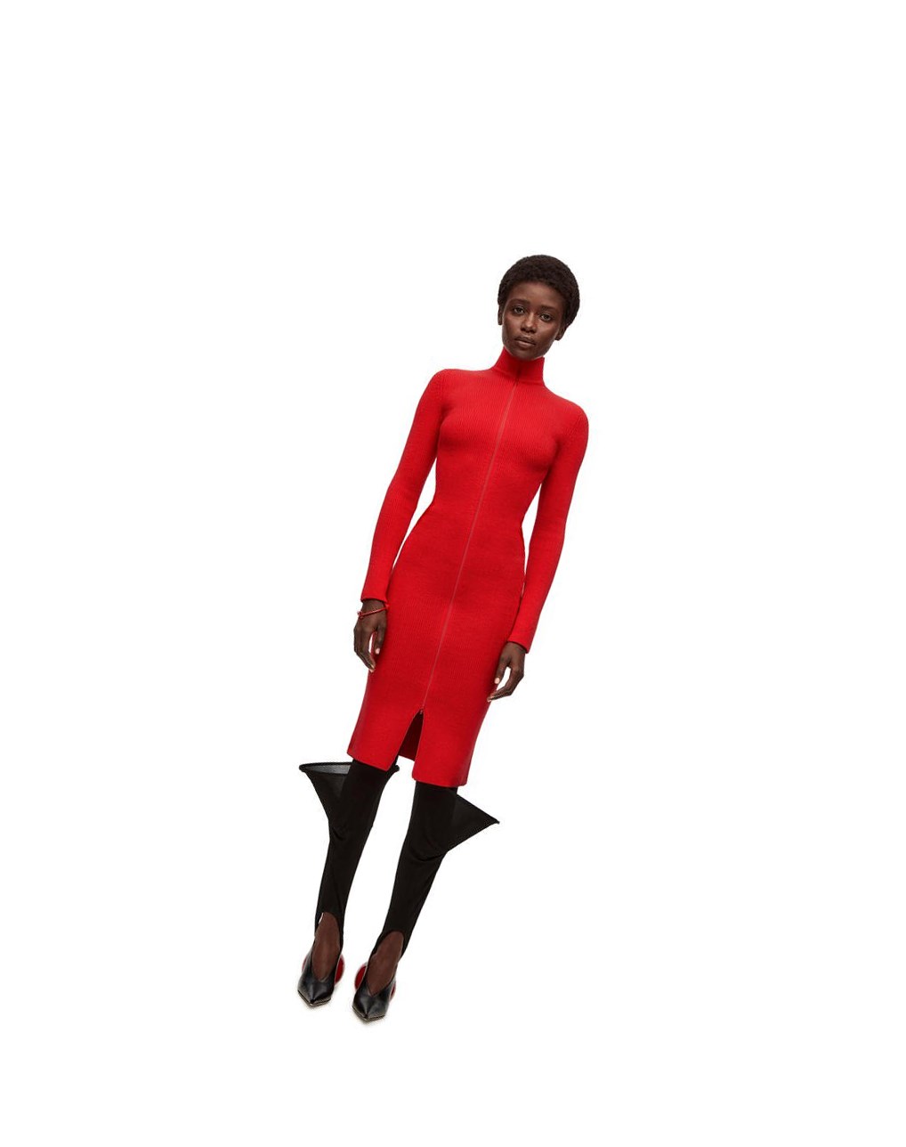 Loewe Zip up midi dress in wool Vermillion | 3678NHGBI