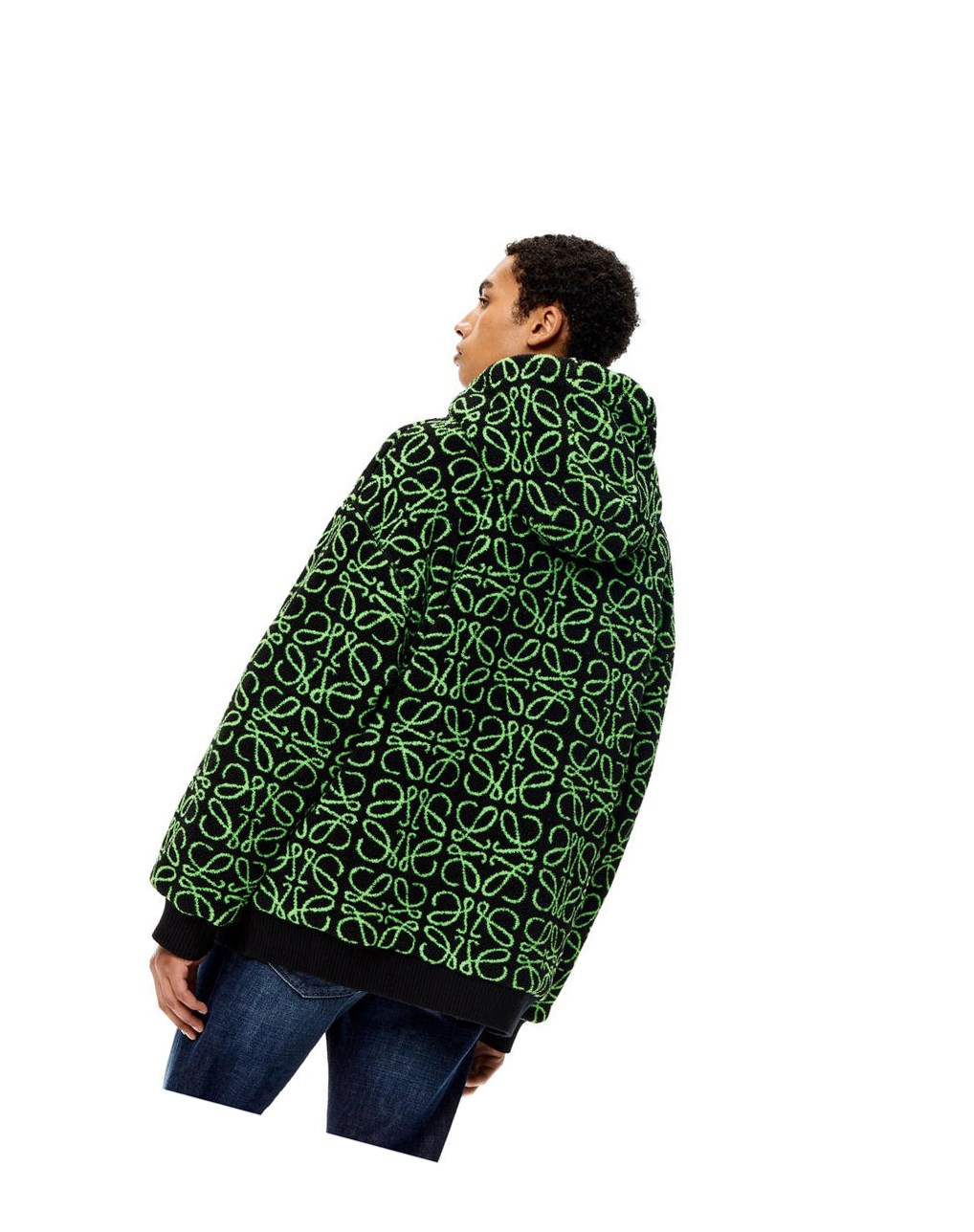 Loewe Zip-up parka in Anagram jacquard fleece Vert Noir | 4765QKITN