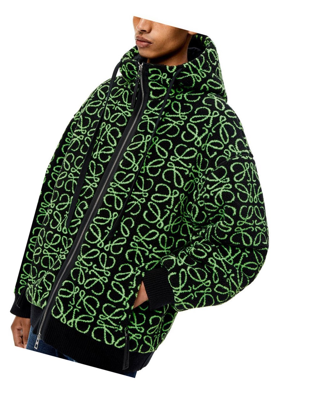 Loewe Zip-up parka in Anagram jacquard fleece Vert Noir | 4765QKITN