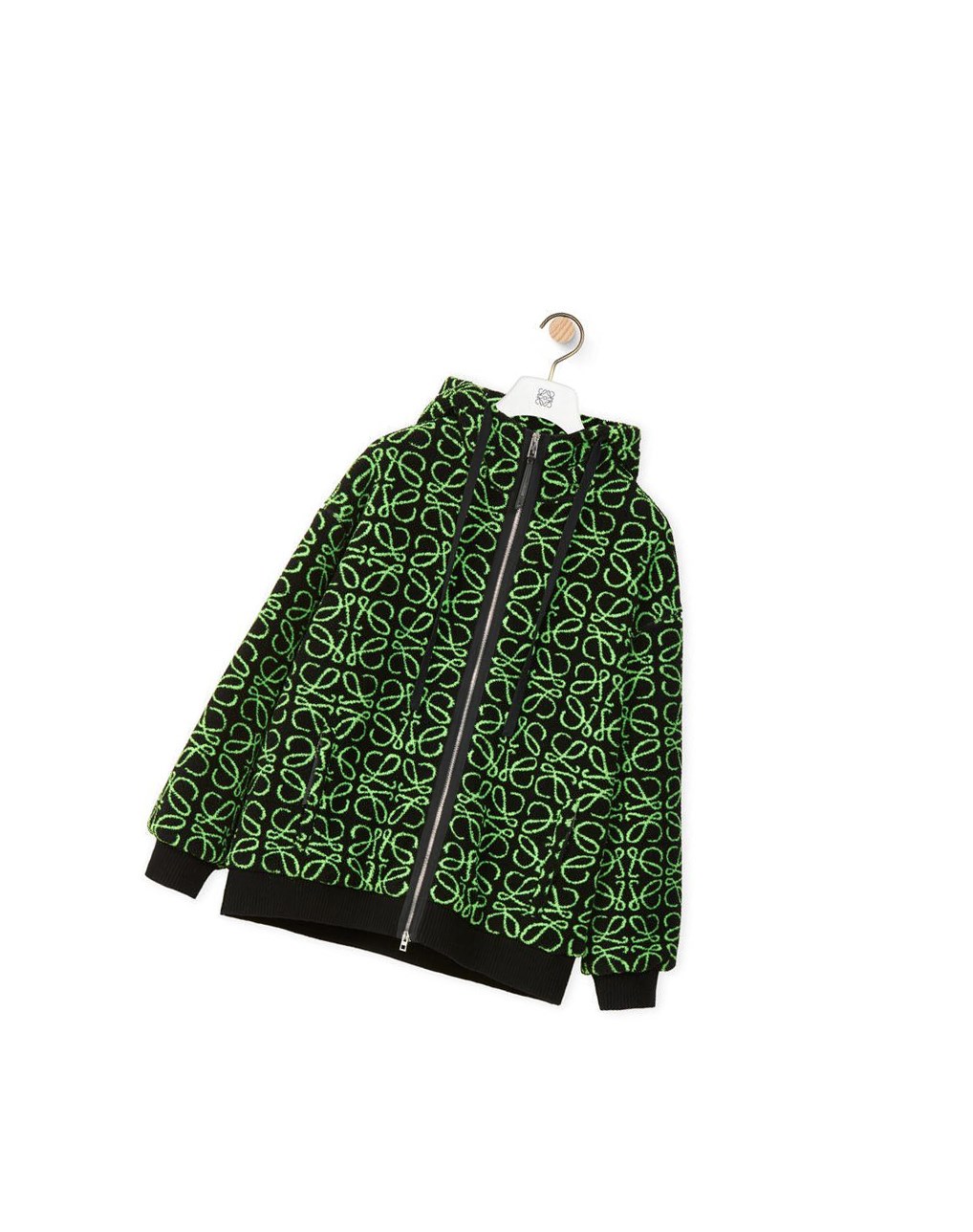 Loewe Zip-up parka in Anagram jacquard fleece Vert Noir | 4765QKITN