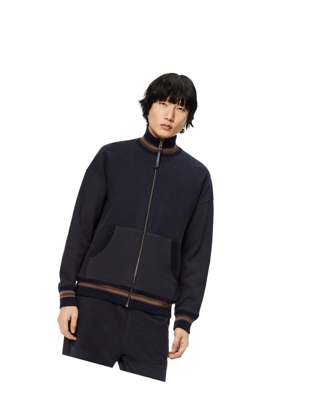 Loewe Zip-up ribbed jacket in cotton Bleu Marine Foncé Bleu | 2570UALXR