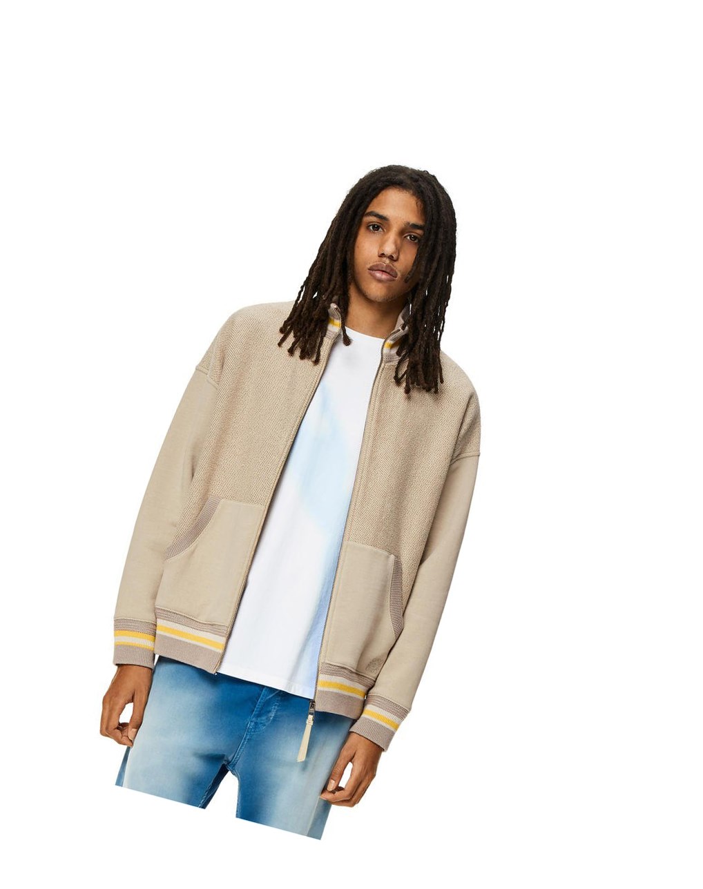 Loewe Zip-up ribbed jacket in cotton Grise | 7439NDCLA