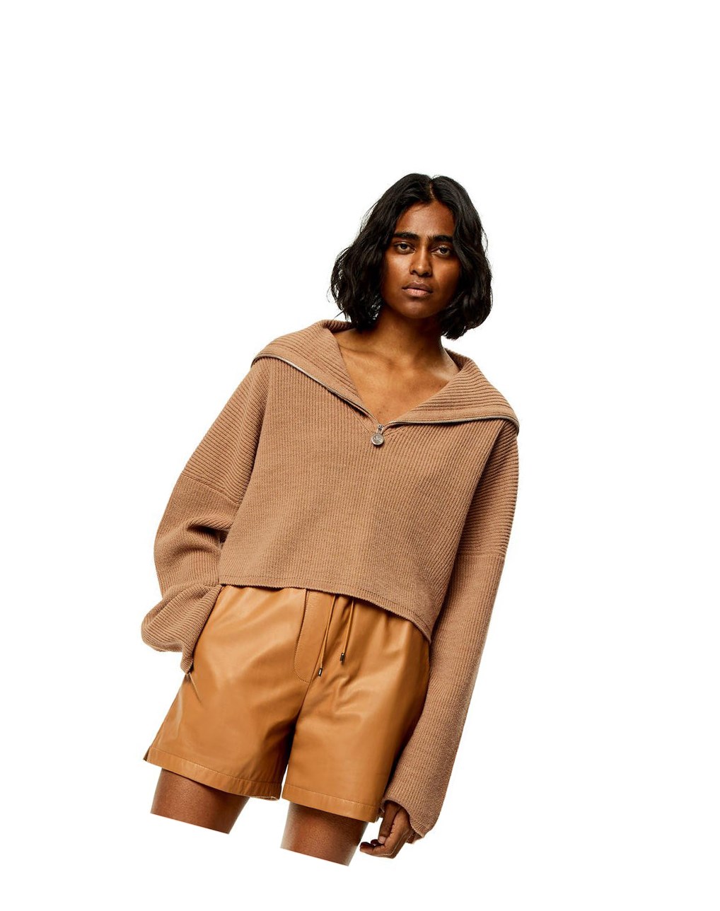 Loewe Zip-up sweater in wool Beige | 0251XYERU