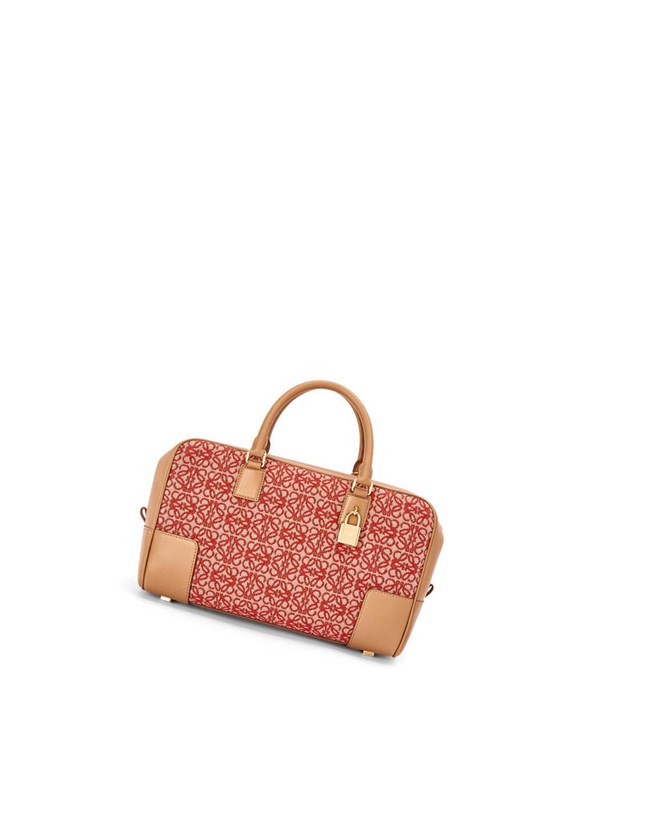 Loewe Amazona 28 bag in Anagram jacquard and calfskin Rouge | 3865JMGIN