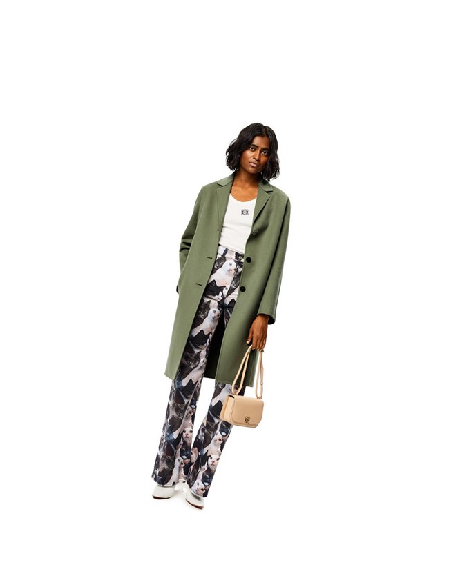 Loewe Anagram coat in wool and cashmere Sage | 7156PJCYB