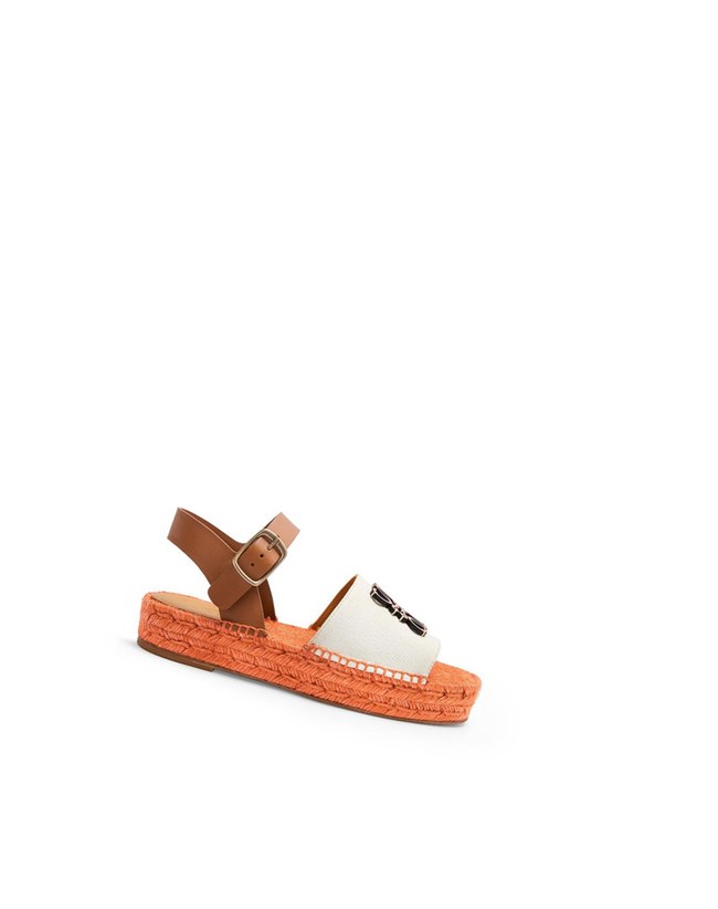 Loewe Anagram espadrille in canvas and calfskin Natural / Tangerine | 4035FVGNX