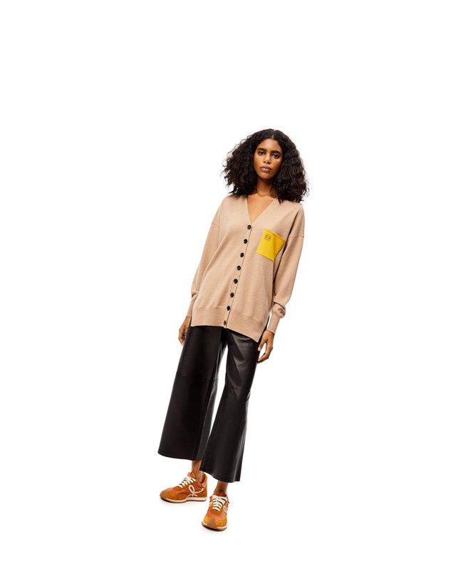 Loewe Anagram pocket cardigan in wool Camel | 3827XYGMP