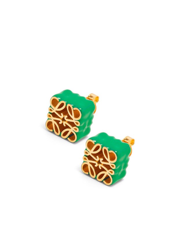 Loewe Anagram stud earrings in sterling silver and enamel Vert | 6301TGQNK