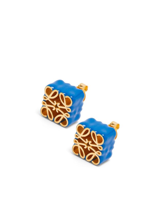 Loewe Anagram stud earrings in sterling silver and enamel Bleu | 6840AUNSO