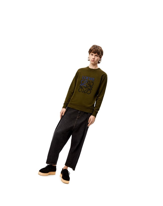 Loewe Anagram sweatshirt in cotton Kaki Foncé Vert | 4685GSEQA