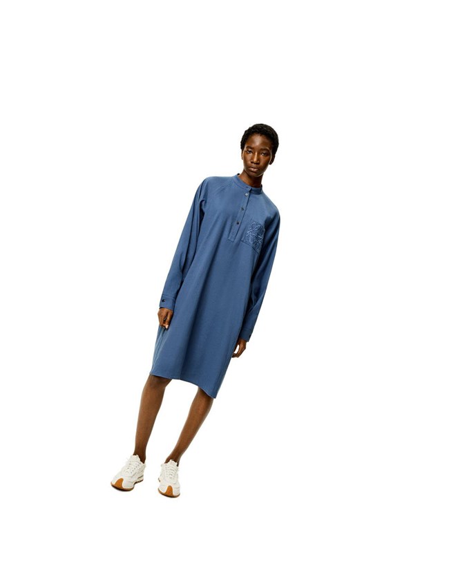 Loewe Anagram tunic dress in linen and cotton Bleu | 3487NUVHT