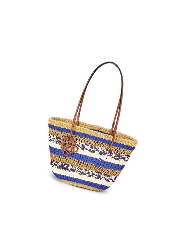 Loewe Basket Tote in elephant grass and calfskin Bleu | 7846MIYPT