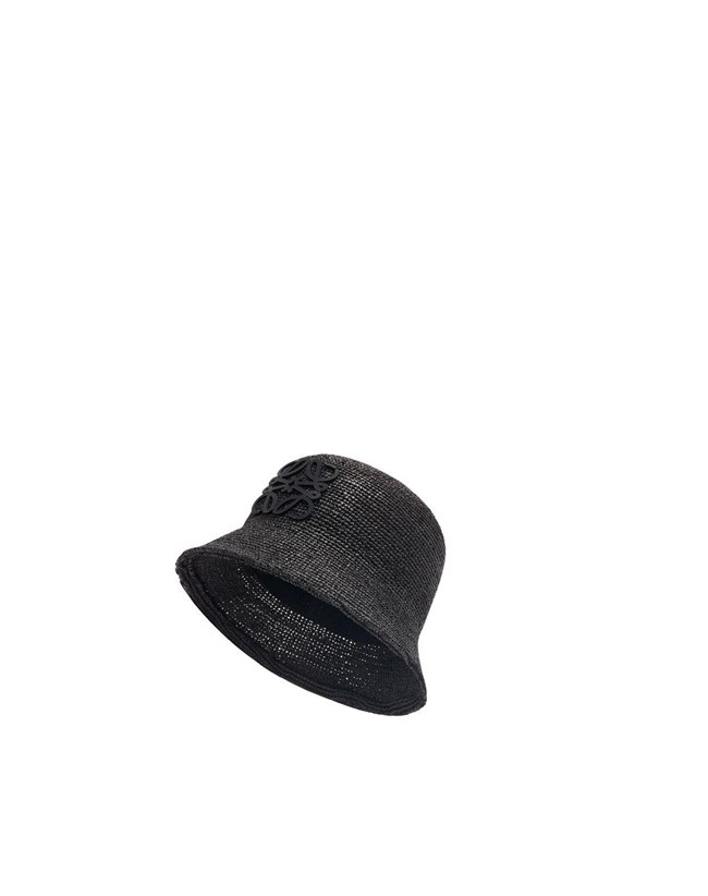 Loewe Bucket hat in raffia and calfskin Noir | 4239OHPBD