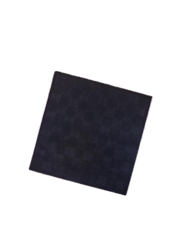 Loewe Damero scarf in wool, silk and cashmere Bleu Foncé | 6912VHYSP