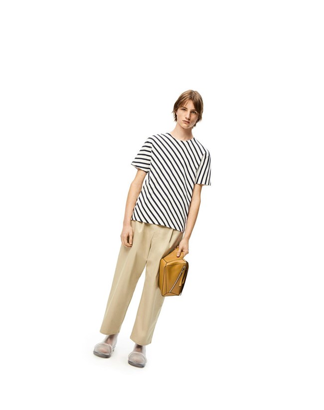 Loewe Diagonal stripe T-shirt in cotton Blanche Bleu Marine | 0954YAKEN