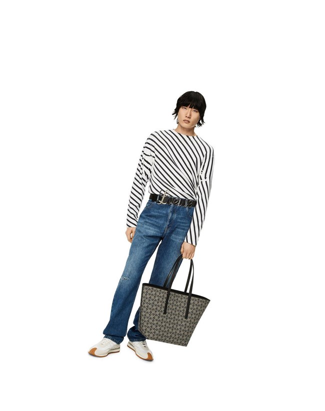 Loewe Diagonal stripe T-shirt in cotton Blanche Bleu Marine | 9367HVNDQ