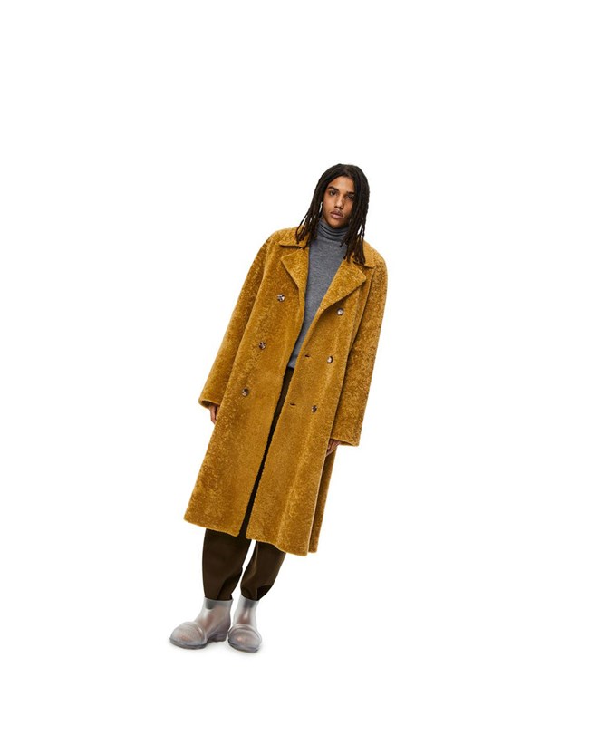 Loewe Double breasted coat in shearling Tobacco | 4129NOEVQ