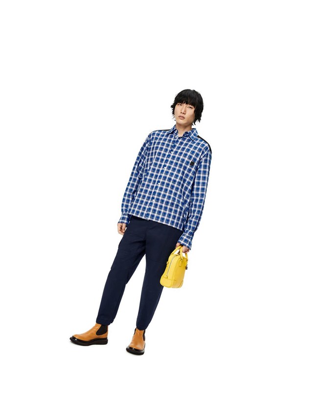 Loewe Fleece back check shirt in cotton Noir Bleu | 4318RHFSV