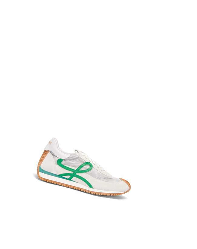 Loewe Flow runner in technical mesh and suede Argent Blanche Vert | 7863KUXBV