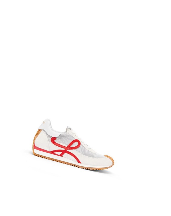 Loewe Flow runner in technical mesh and suede Argent Blanche Rouge | 8570WJQON