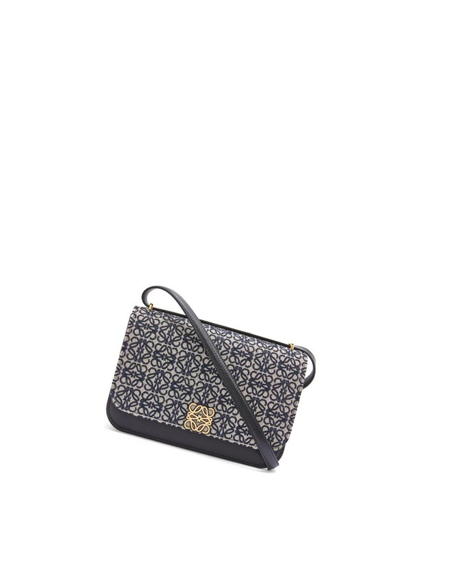 Loewe Goya bag in Anagram jacquard and calfskin Bleu Marine Noir | 8603AIYZE