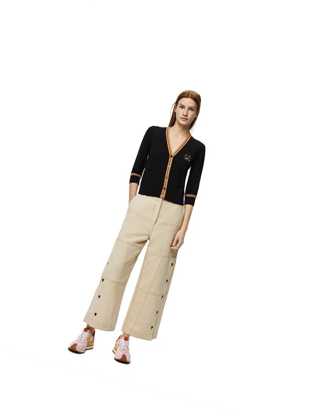 Loewe LOEWE cropped cardigan in wool Noir Beige | 2698IJRSK