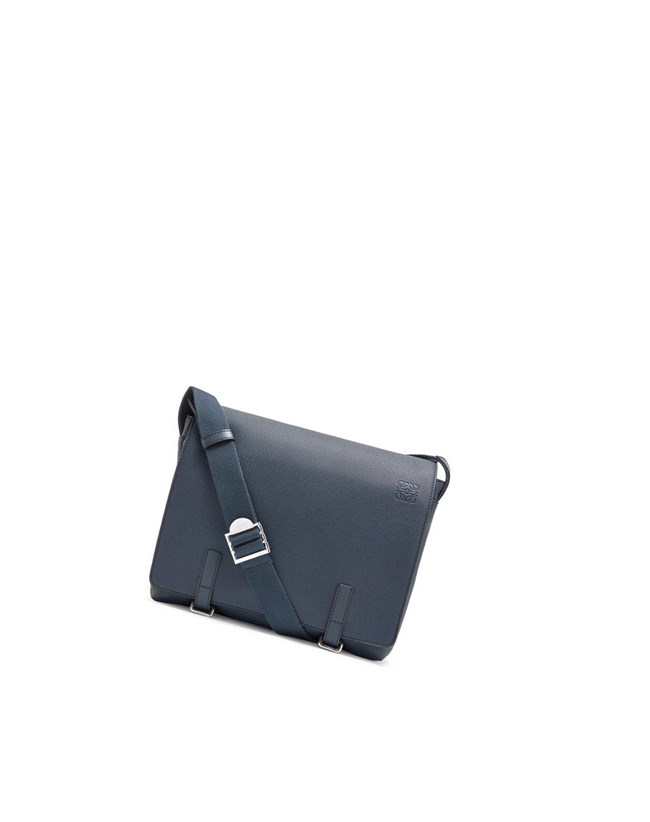 Loewe Military Messenger Bag in soft grained calfskin Ocean | 2639FGNLR