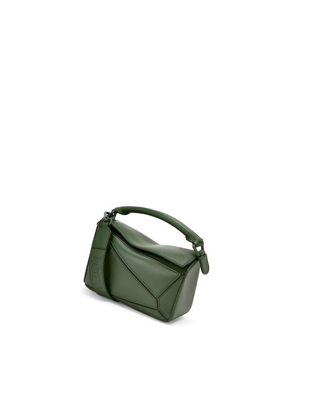 Loewe Mini Puzzle bag in satin calfskin Kaki | 7932QECUA