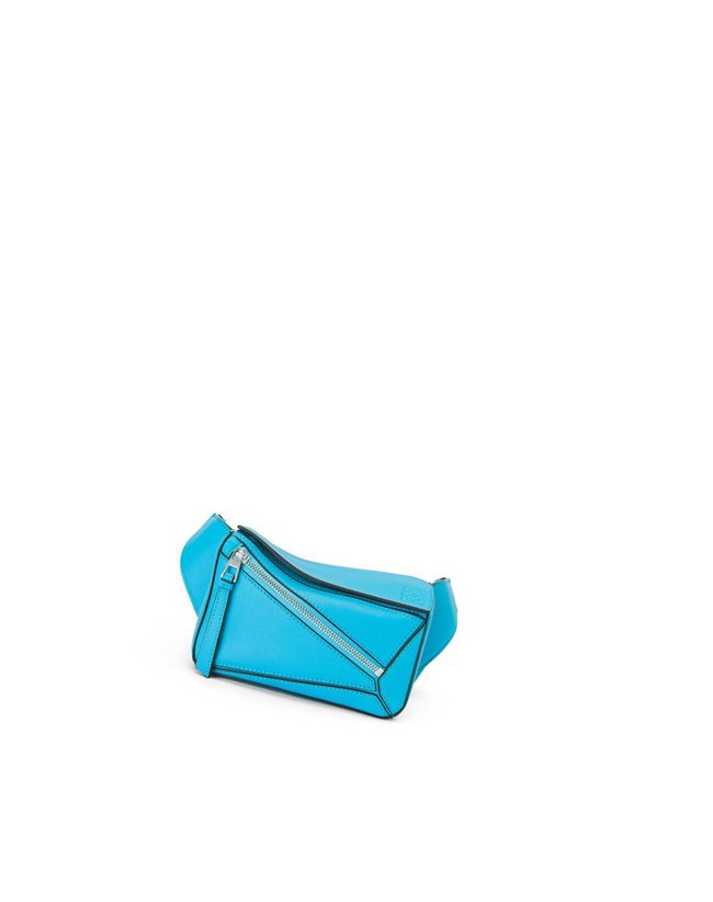 Loewe Mini Puzzle bumbag in classic calfskin Cyan | 6534SFTHC