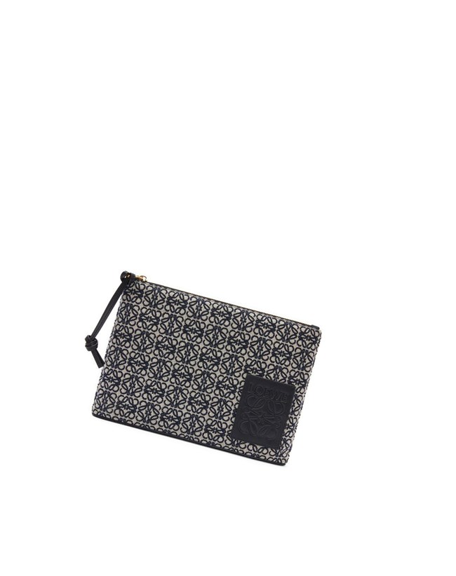 Loewe Oblong pouch in Anagram jacquard and calfskin Bleu Marine Noir | 3572LHKYI