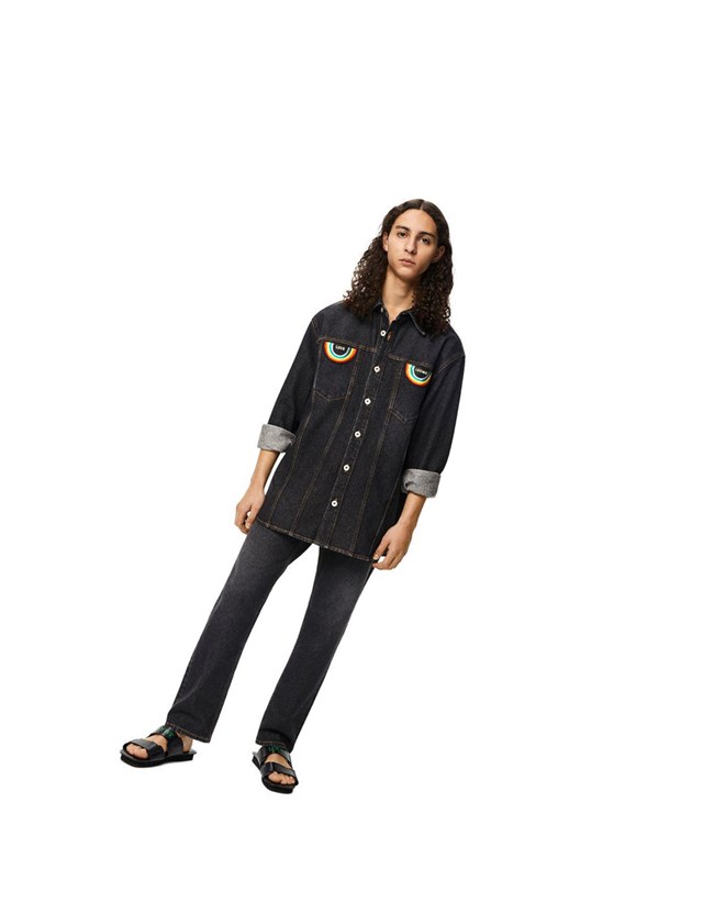 Loewe Rainbow patch overshirt in denim Noir | 9651HLFIB