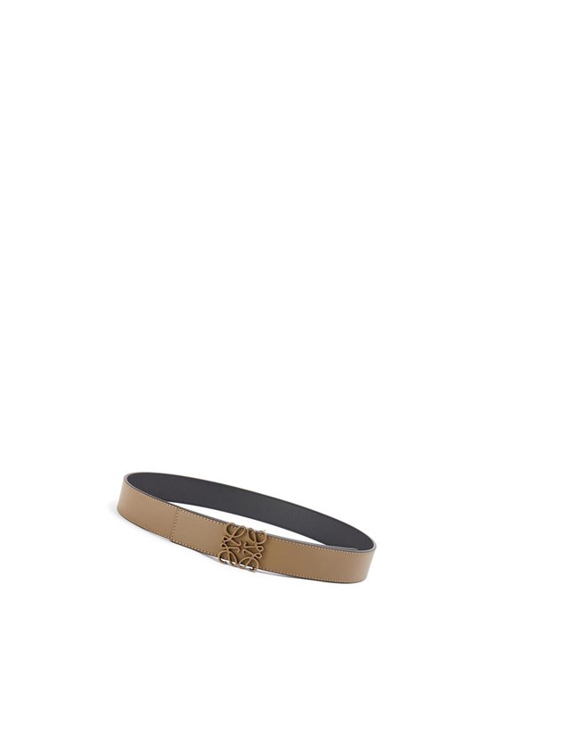 Loewe Reversible Anagram belt in smooth calfskin Noir Noir Kaki Vert | 1753GRDUP