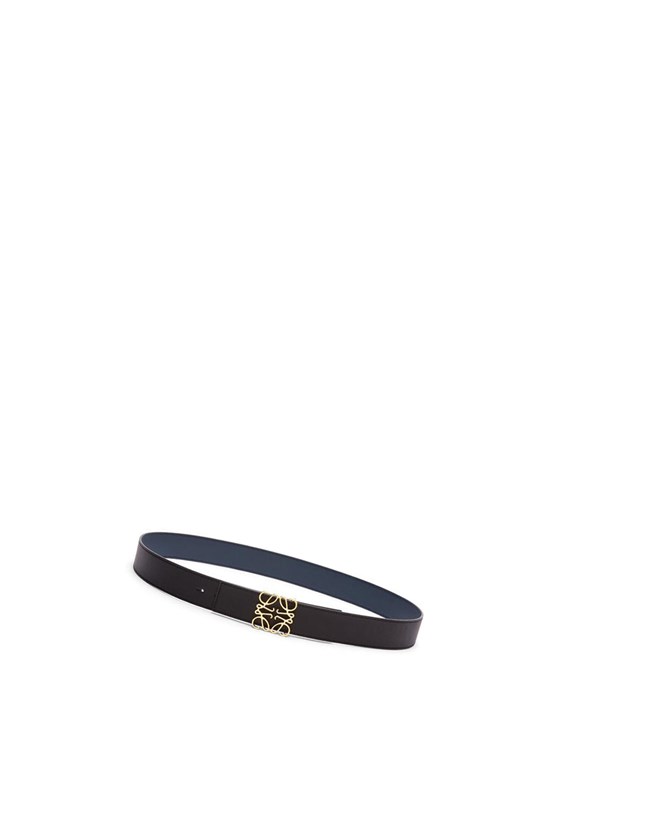 Loewe Reversible Anagram belt in smooth calfskin and brass Noir Doré | 6541ELTCV