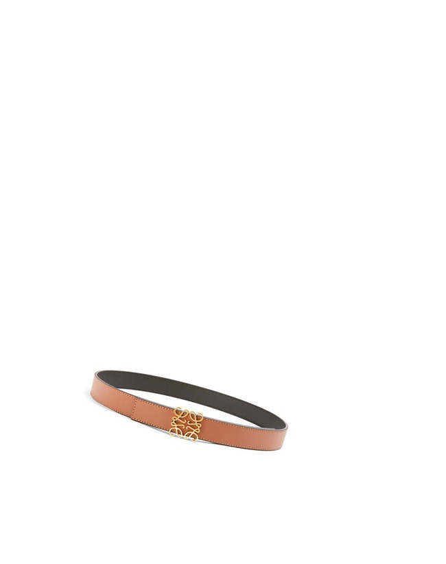 Loewe Reversible Anagram belt in smooth calfskin Noir Doré | 9807JKBTA